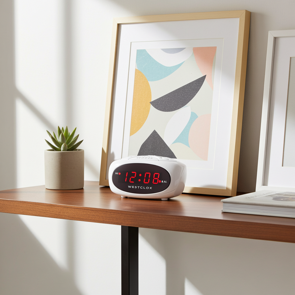 Westclox White Digital LED Alarm Clock – Red LED Display & Snooze