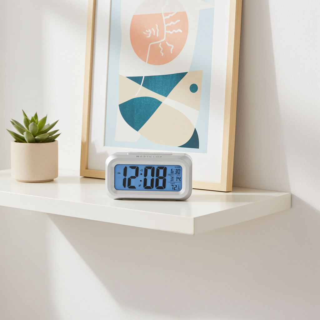 Westclox Silver LCD Alarm Clock, 1.4