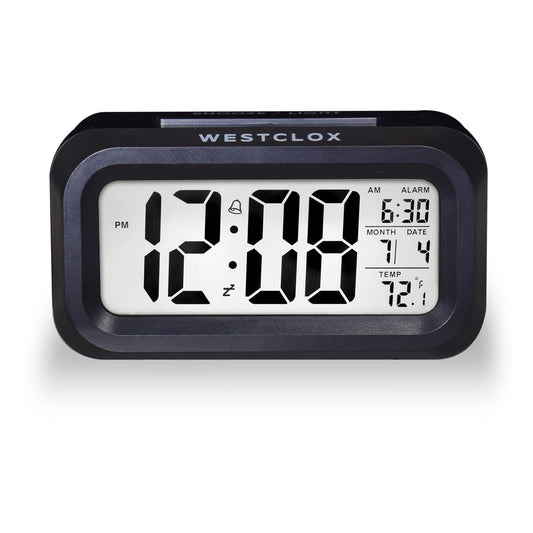 Westclox Black Digital LCD Alarm Clock – Large Display with Date & Temperature