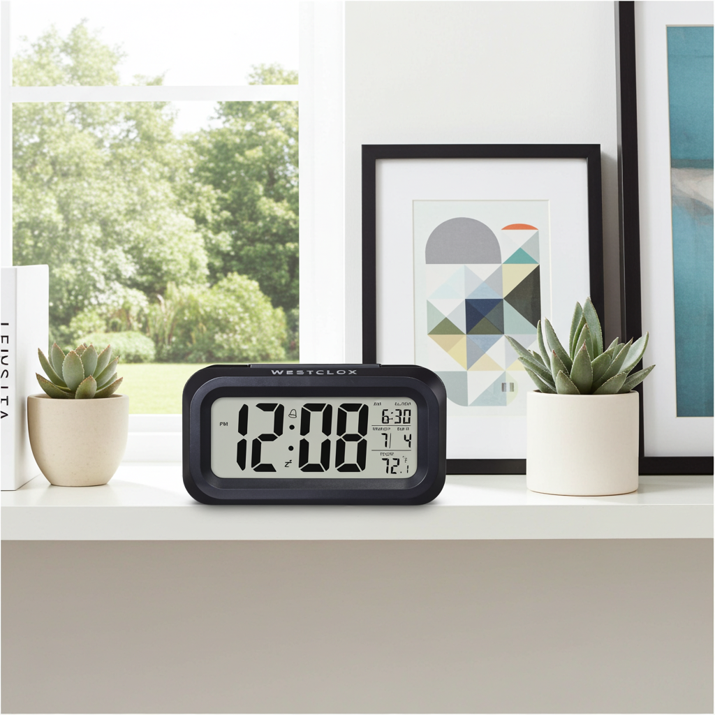 Westclox Black Digital LCD Alarm Clock – Large Display with Date & Temperature