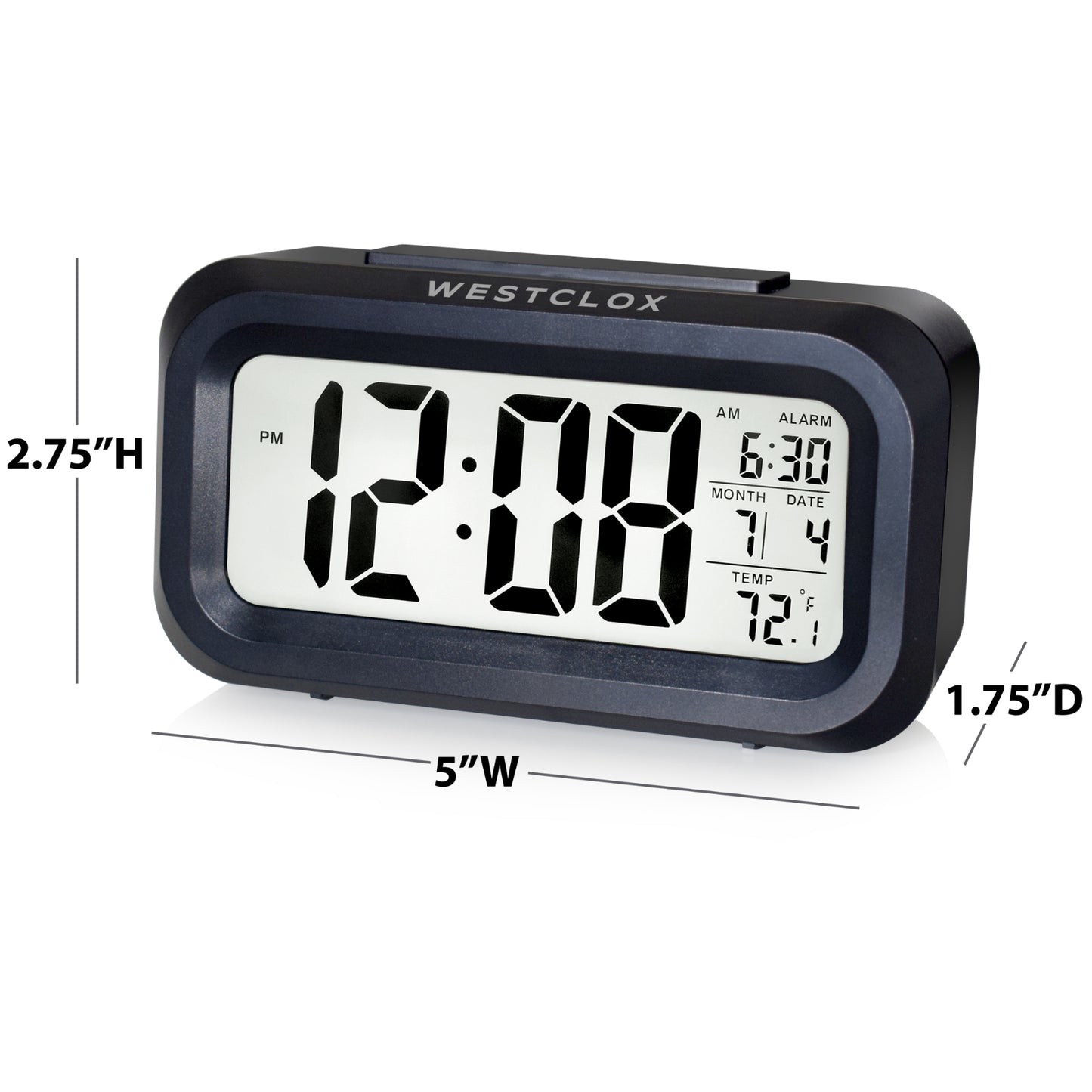 Westclox Black Digital LCD Alarm Clock – Large Display with Date & Temperature