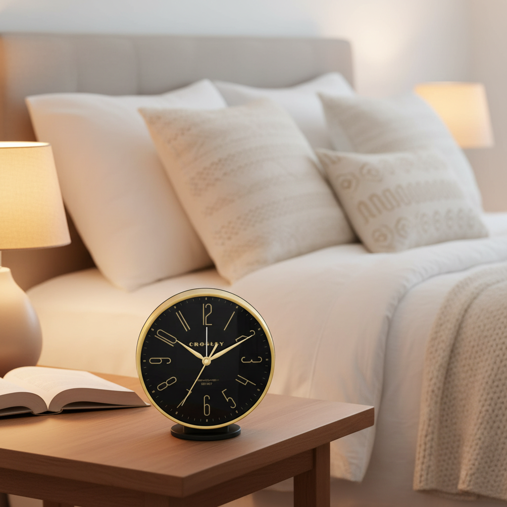 Crosley Vintage Table Alarm Clock, Brushed Gold Metal Case, Large Easy-to-Read Dial, Quiet Sweep Hands