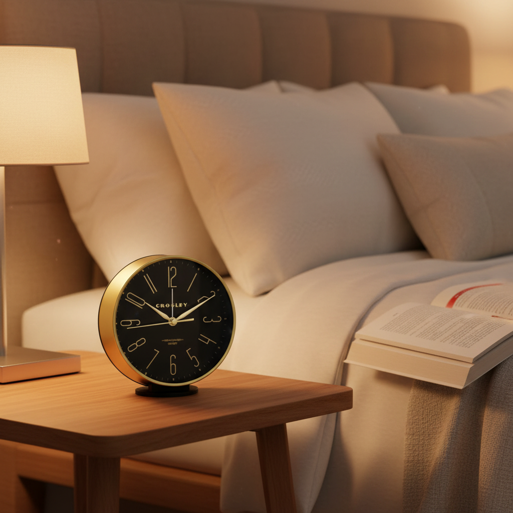 Crosley Vintage Table Alarm Clock, Brushed Gold Metal Case, Large Easy-to-Read Dial, Quiet Sweep Hands
