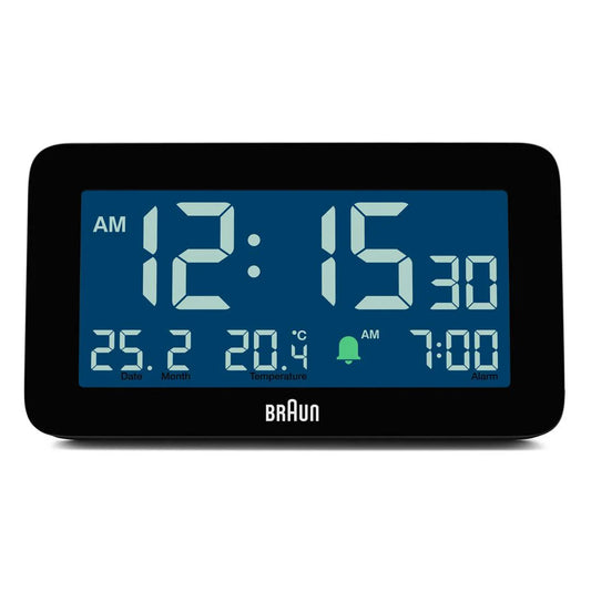Braun BC10 Digital Alarm Clock – Auto Backlight & Temperature Display (Black)