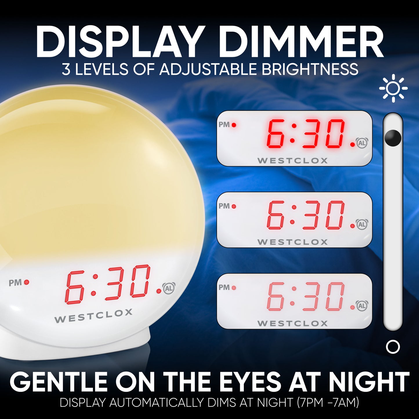 Westclox Sunrise LED Alarm Clock, Sunrise Alarm, Adjustable Brightness, Night Light, Sunset Simulator