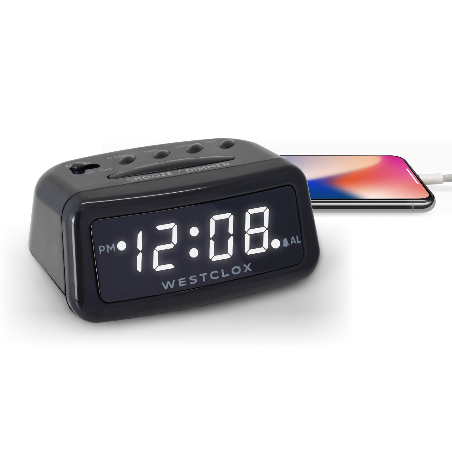 Westclox USB-C LED Alarm Clock – White Display with Charging Port