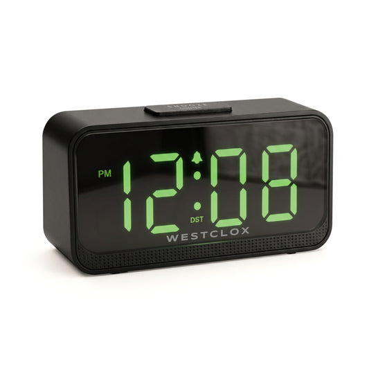 Westclox Battery or Electric Digital Alarm Clock – Green LED Display with Adjustable Brightness