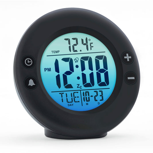 Westclox Round Black LCD Alarm Clock – Color Fade Backlight Display