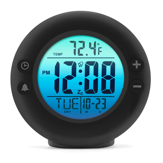 Westclox Round Black LCD Alarm Clock – Color Fade Backlight Display