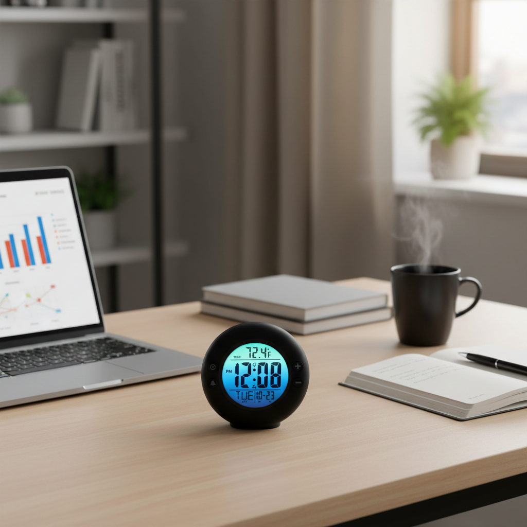 Westclox Round Black LCD Alarm Clock – Color Fade Backlight Display