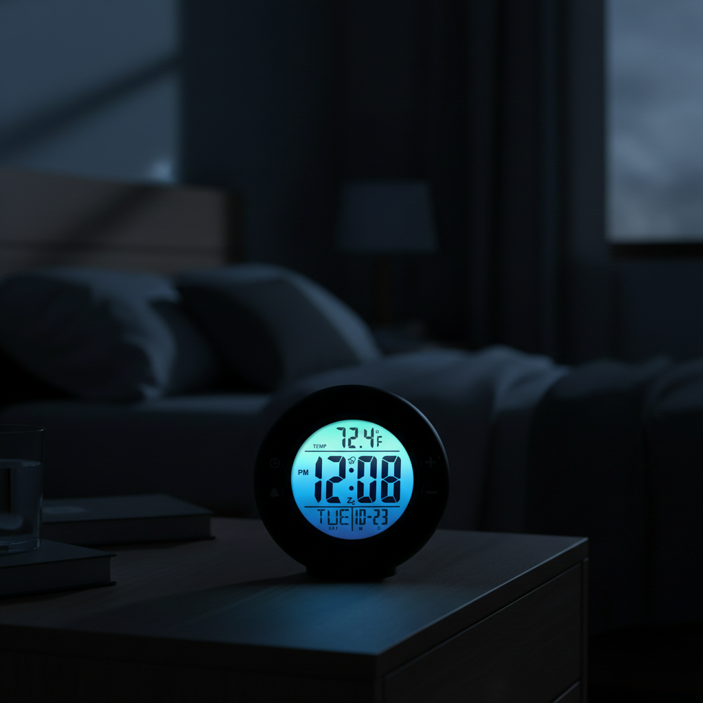 Westclox Round Black LCD Alarm Clock – Color Fade Backlight Display