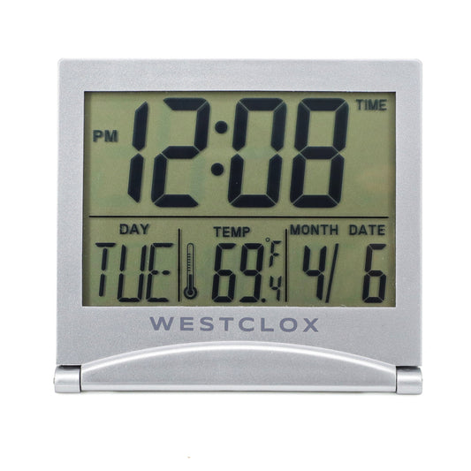 Westclox Large Silver Travel LCD Alarm Clock – Folding Cover Design