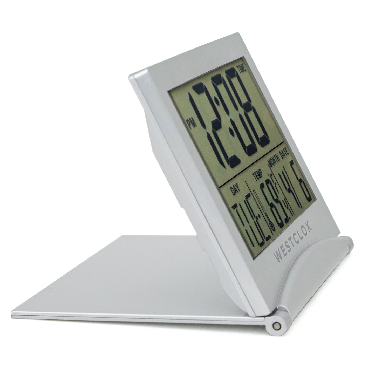 Westclox Large Silver Travel LCD Alarm Clock – Folding Cover Design
