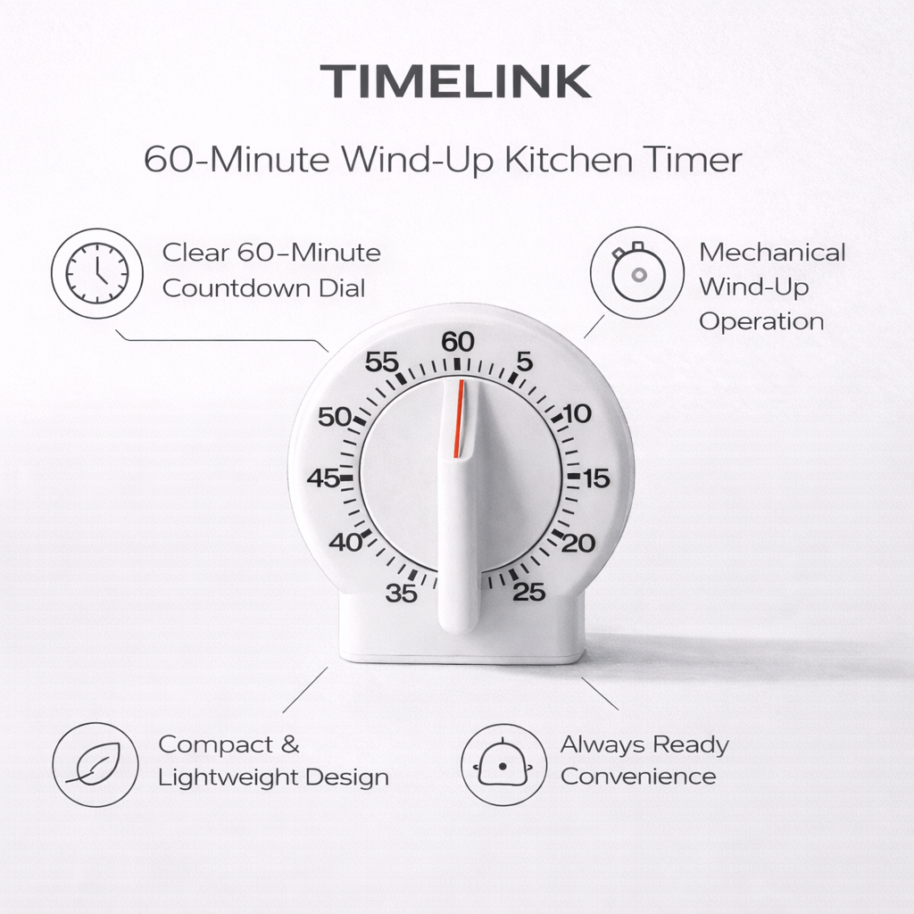 Timelink 60-Minute Wind-Up Kitchen Timer – No Batteries Needed