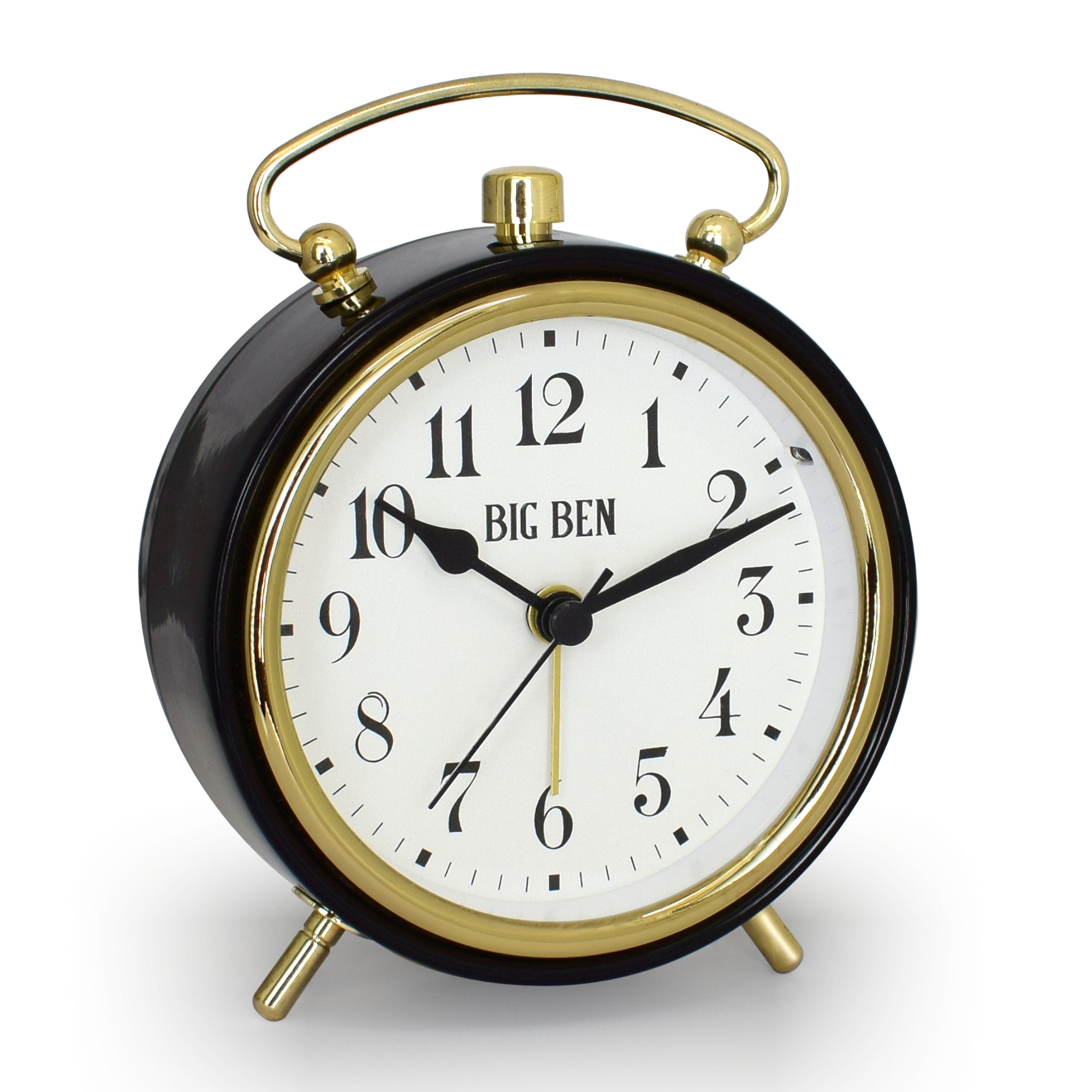 クロックページ Big Ben Black & Gold Classic Alarm Clock – Quiet No-Tick Met – The