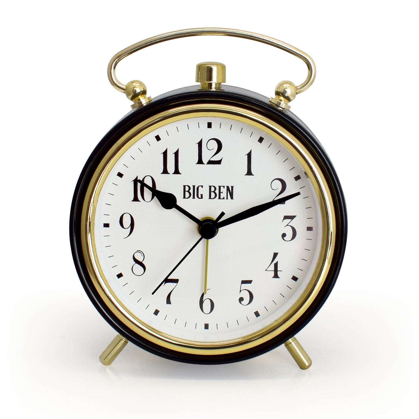 Big Ben Black & Gold Classic Alarm Clock – Quiet No-Tick Metal Design
