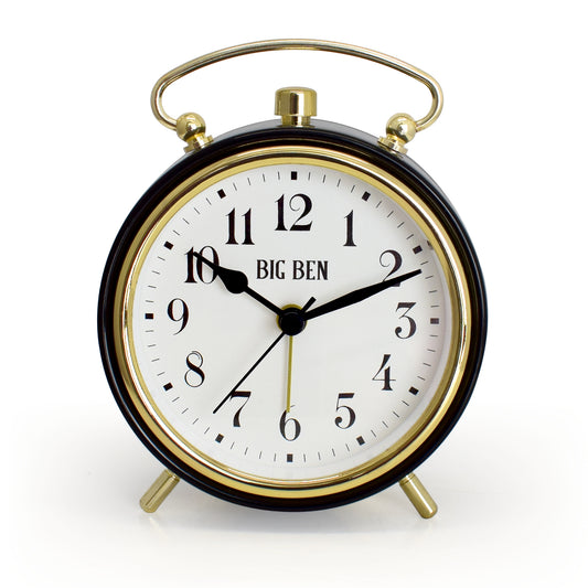 Big Ben Black & Gold Classic Alarm Clock – Quiet No-Tick Metal Design