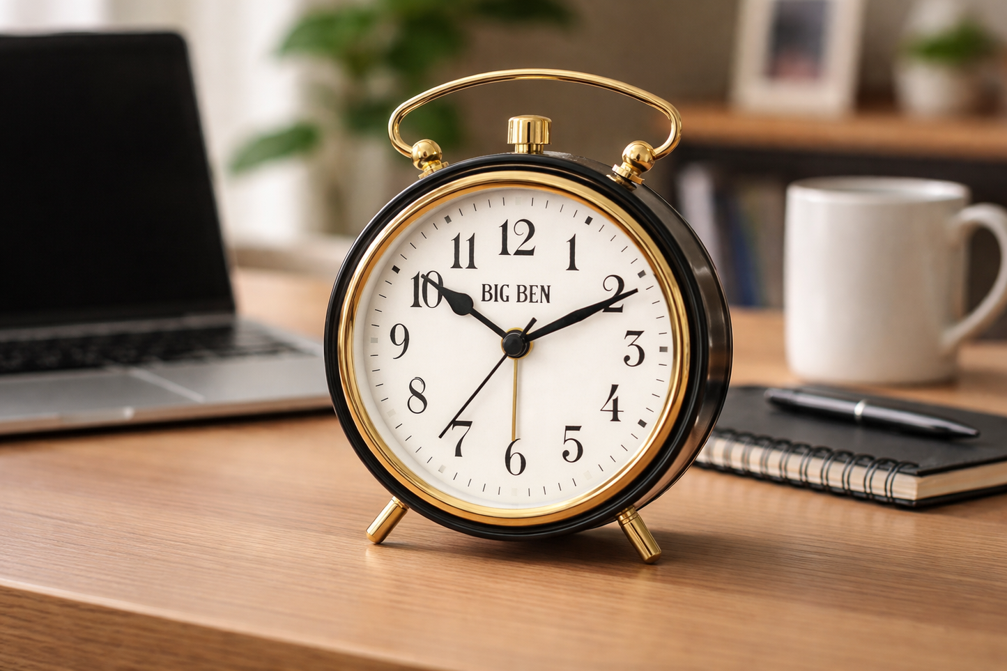 Big Ben Black & Gold Classic Alarm Clock – Quiet No-Tick Metal Design