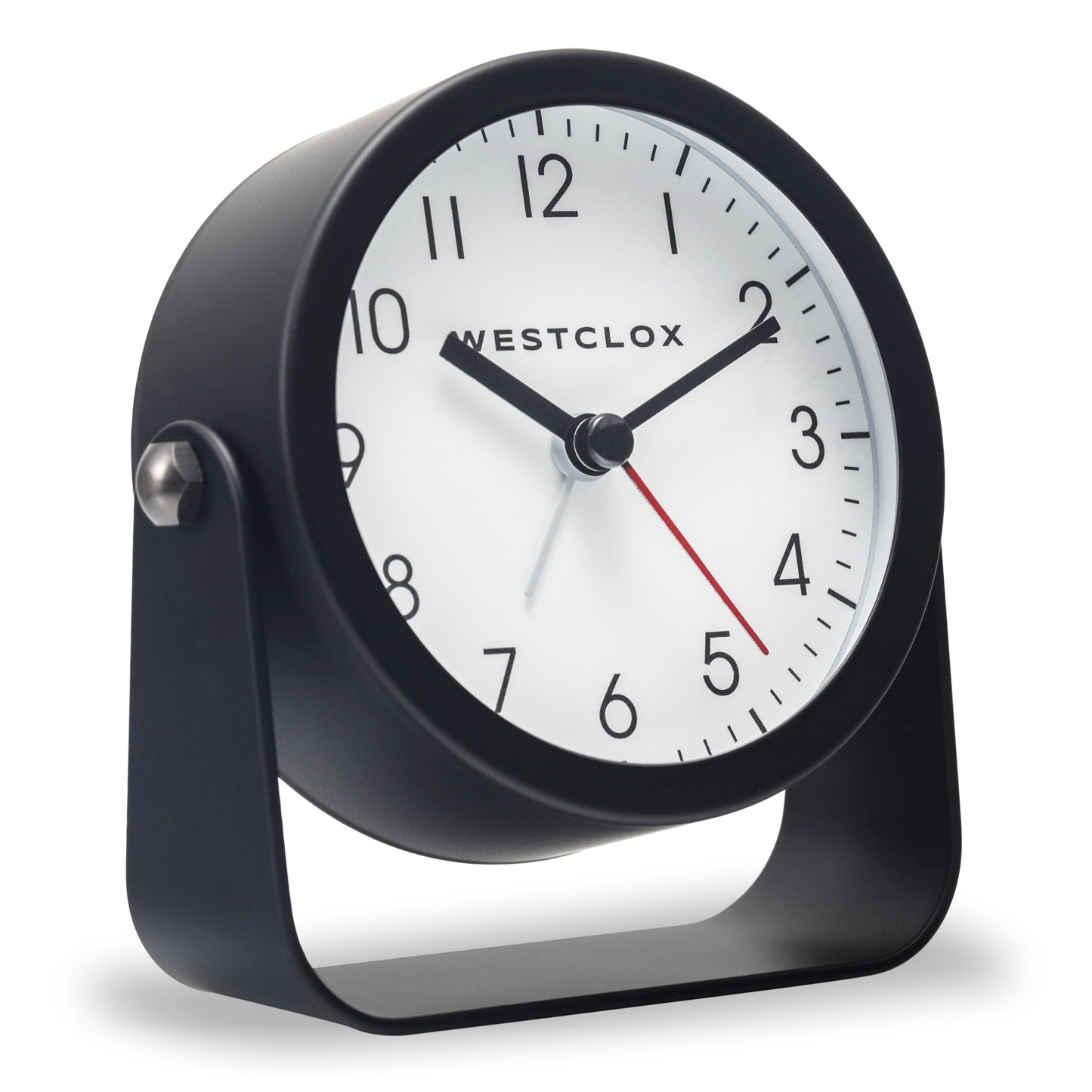 Westclox Compact Analog Alarm Clock, 4.1 Inch Black Bedside Clock with Snooze and Adjustable Tilt