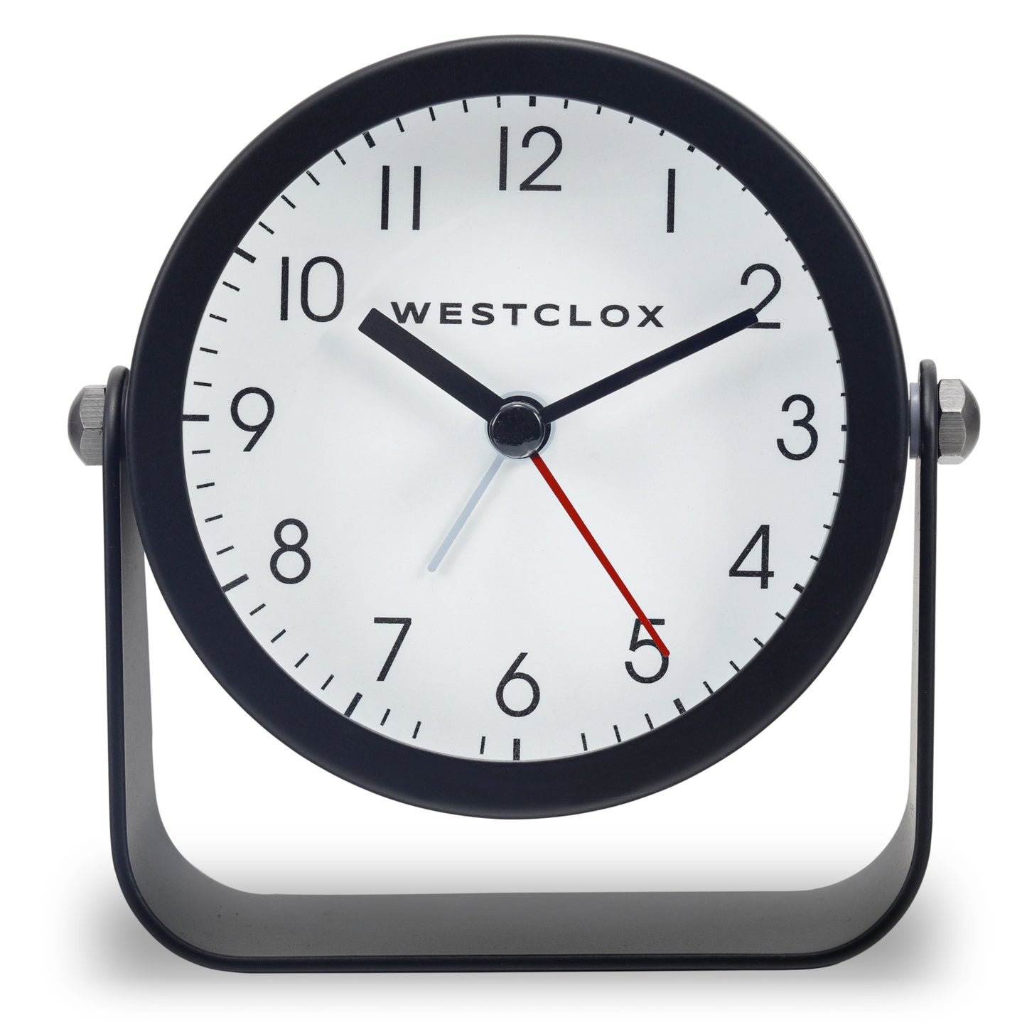 Westclox Compact Analog Alarm Clock, 4.1 Inch Black Bedside Clock with Snooze and Adjustable Tilt