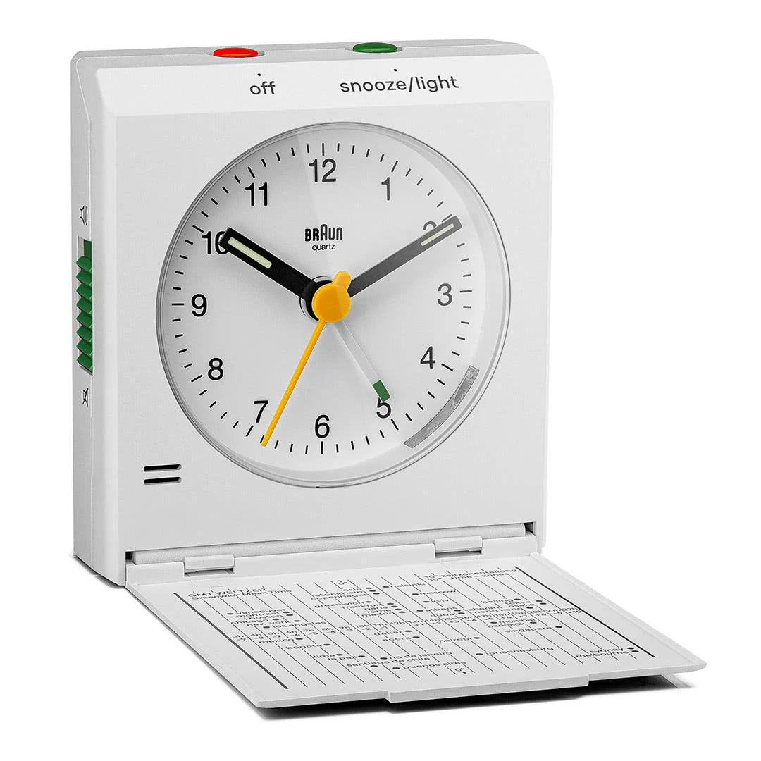 Braun BC05W Classic Travel Analogue Alarm Clock – Compact Folding Design with Snooze & Light