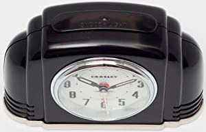 Crosley Art Deco Alarm Clock, Black "Bakelite" Style Finish, Chrome Metal Trim, Quiet Seconds Hand