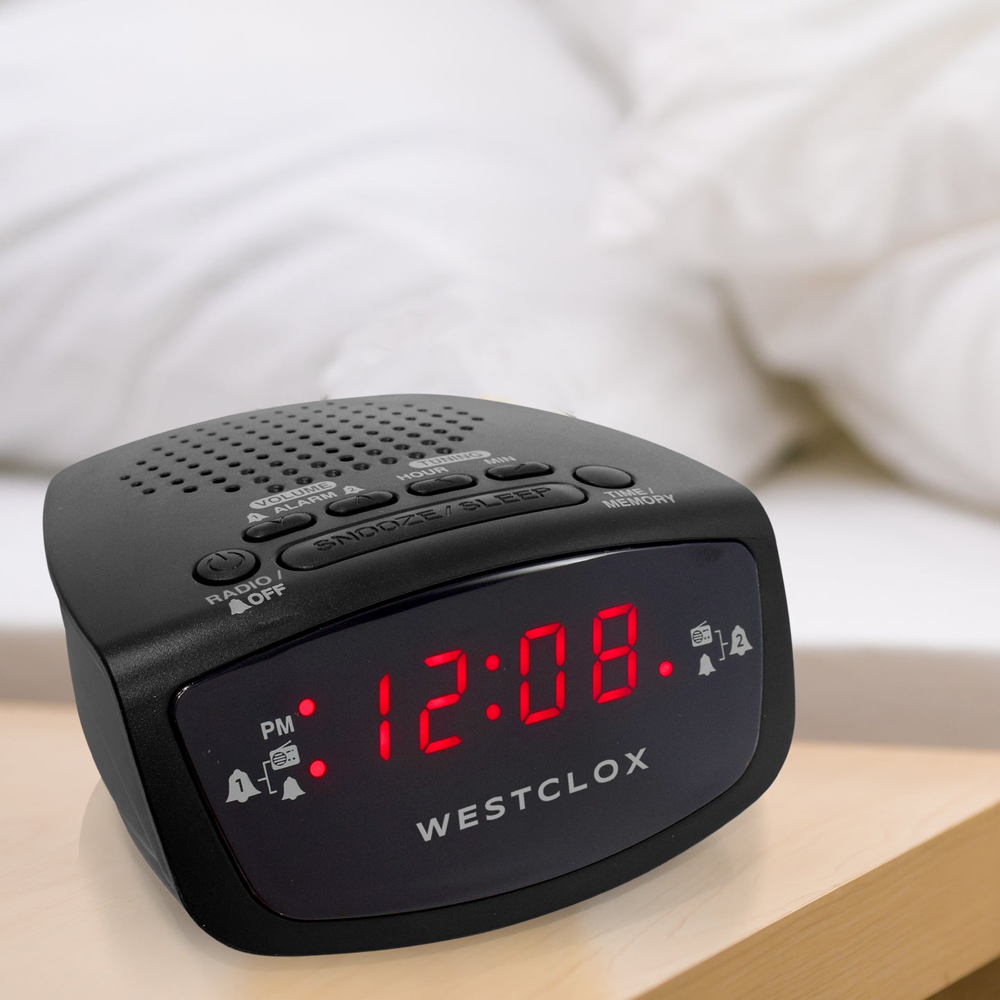 Westclox Classic FM Clock Radio, Dual Alarm, 0.6" Red LED, 20 Station Presets, Adjustable Brightness, Battery Backup