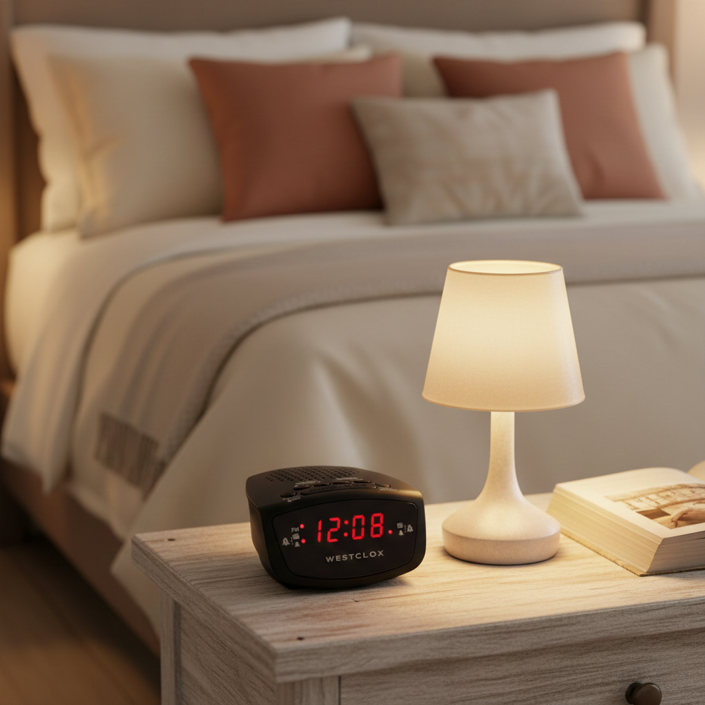 Westclox Classic FM Clock Radio, Dual Alarm, 0.6" Red LED, 20 Station Presets, Adjustable Brightness, Battery Backup