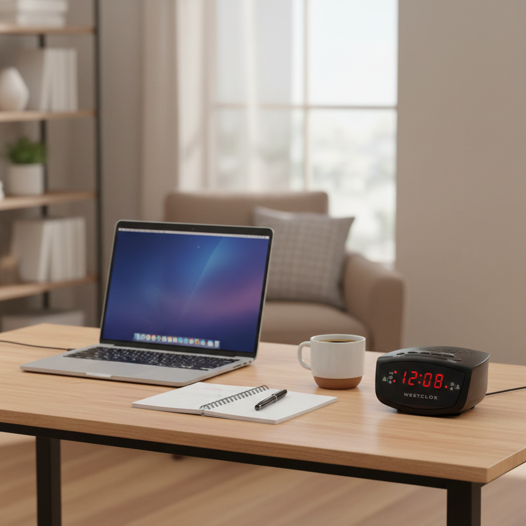 Westclox Classic FM Clock Radio, Dual Alarm, 0.6" Red LED, 20 Station Presets, Adjustable Brightness, Battery Backup