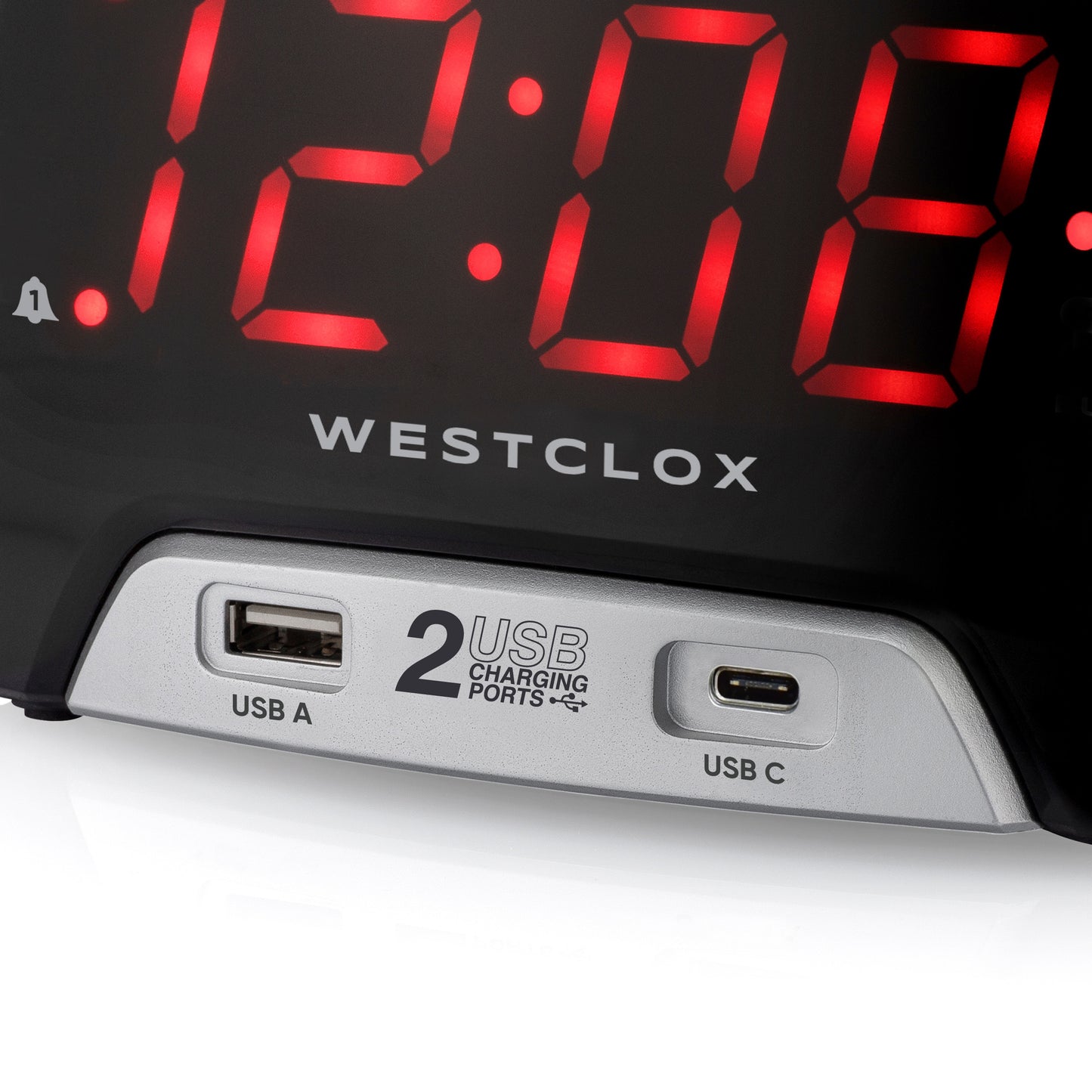 Westclox Large 1.4” red LED Digital FM Clock Radio 2 USB Charging Port with Fast Charge