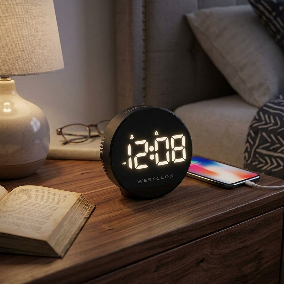 Westclox FM Digital Clock Radio with Automatic Time Setting – Dual Alarm Clock Radio with USB Charging