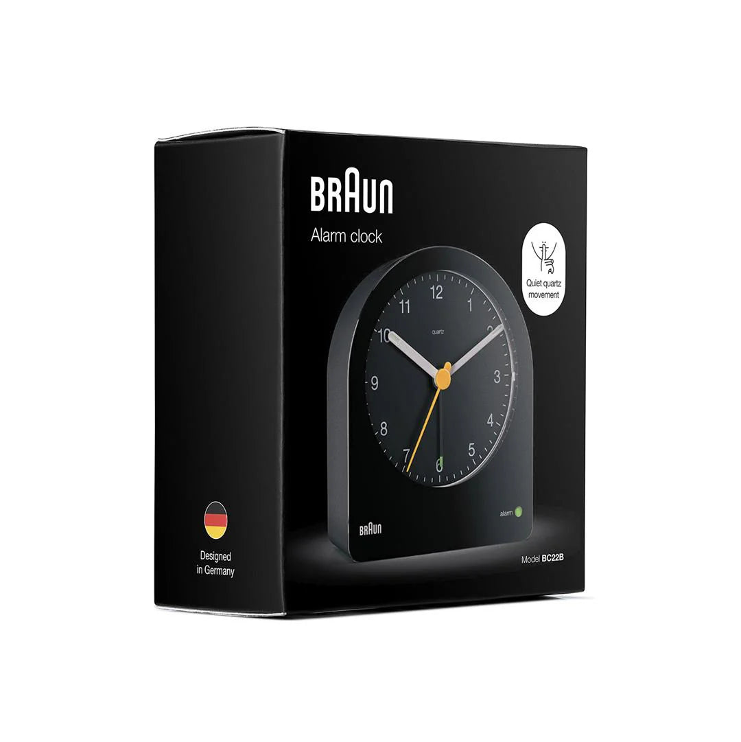 Braun BC22 Analogue Alarm Clock – Continuous Backlight & Quiet Quartz (Black)