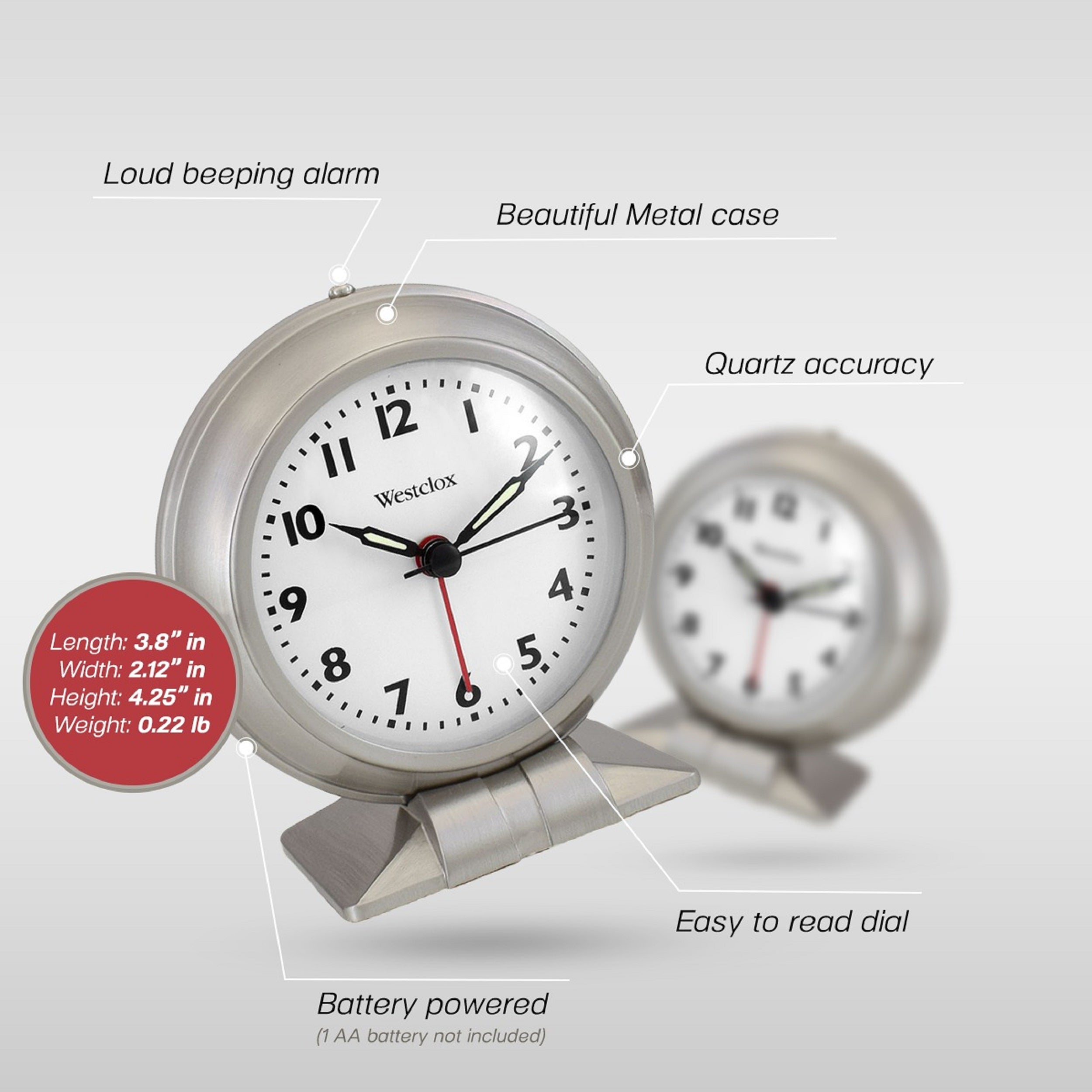 Westclox Metal Alarm Clock, Loud Alarm, Nickel Finish, Dome – The