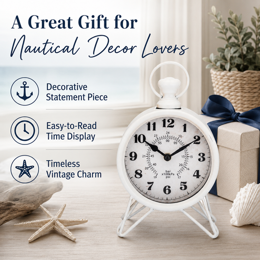 Westclox 9" Industrial Table Clock, Antique White Metal, Easy Dial, Glass Lens