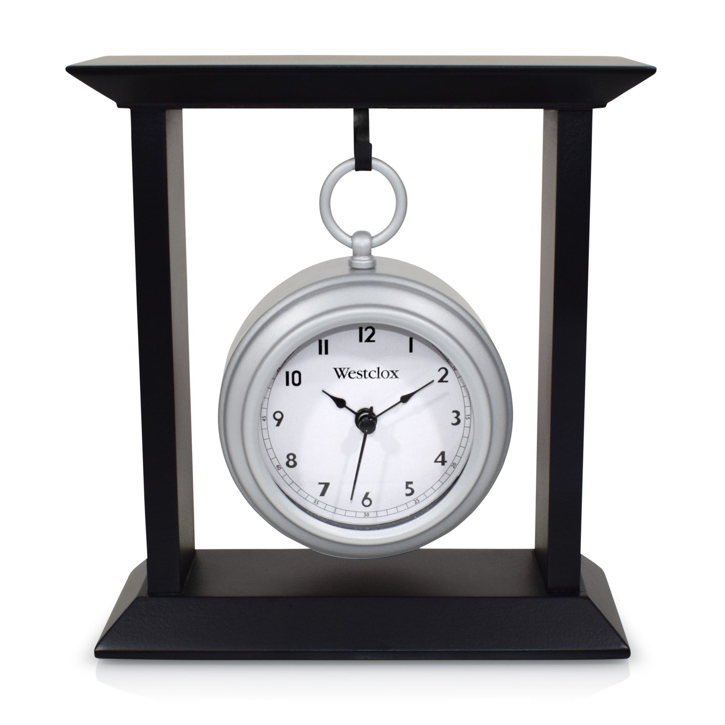 Westclox Pocket Watch Style Table Clock – Black & Silver Decorative Desk Clock