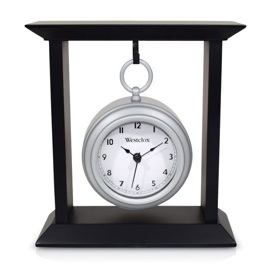 Westclox Pocket Watch Style Table Clock – Black & Silver Decorative Desk Clock