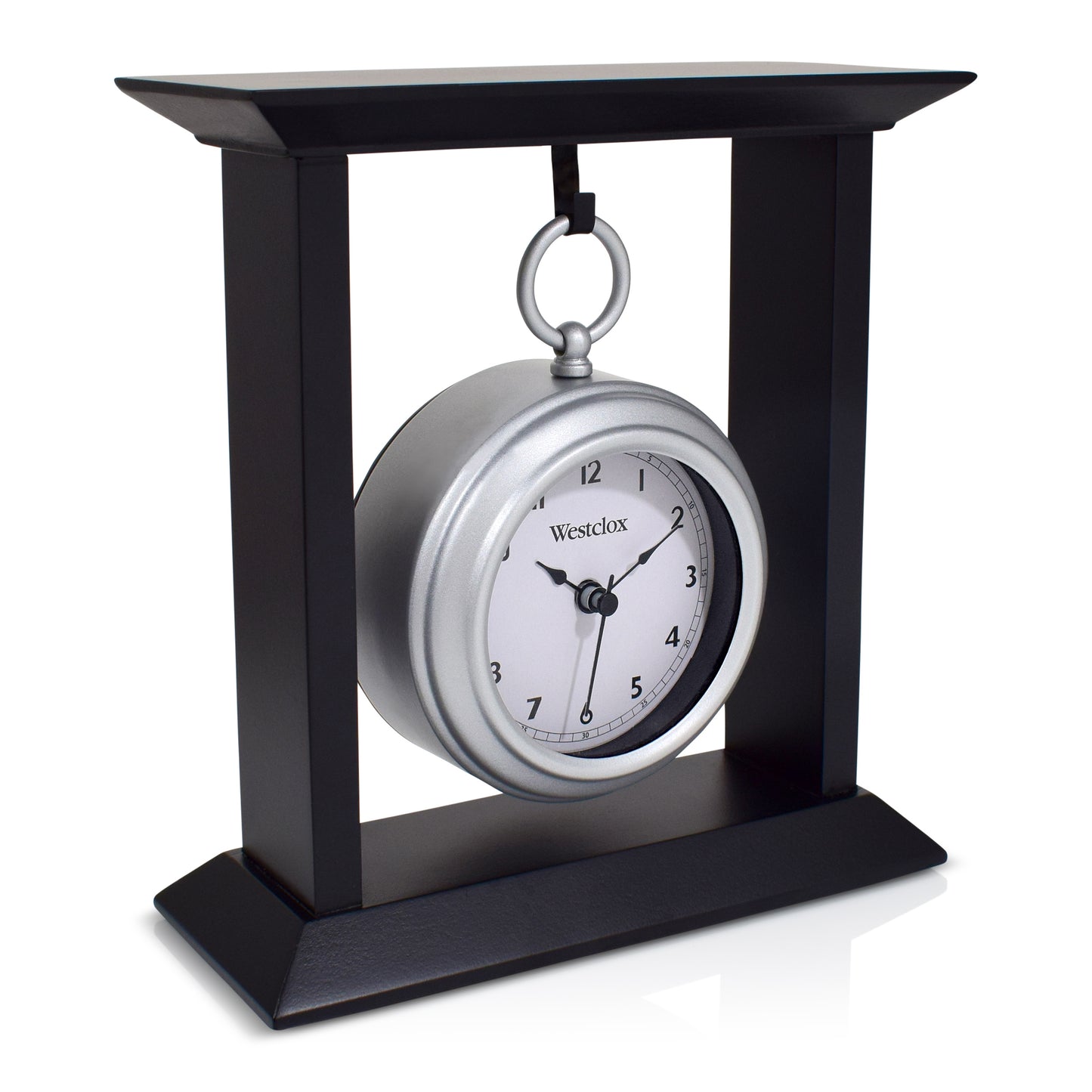 Westclox Pocket Watch Style Table Clock – Black & Silver Decorative Desk Clock