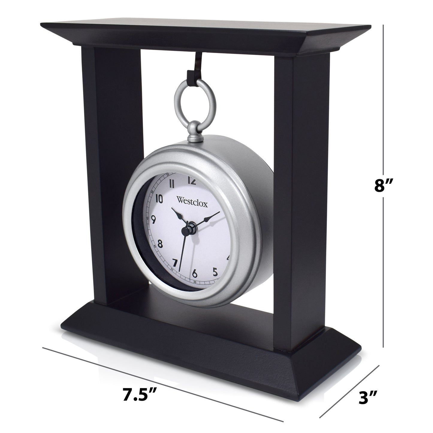 Westclox Pocket Watch Style Table Clock – Black & Silver Decorative Desk Clock