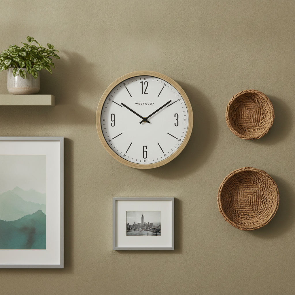 Westclox 10" Wall Clock, Painted Woodgrain Finish, Large Easy-to-Read Contemporary Dial, Glass Lens