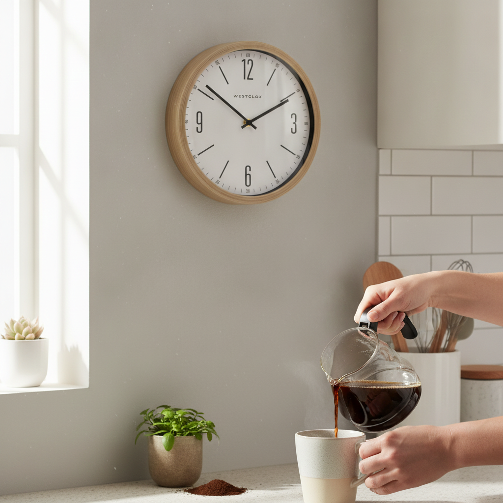 Westclox 10" Wall Clock, Painted Woodgrain Finish, Large Easy-to-Read Contemporary Dial, Glass Lens