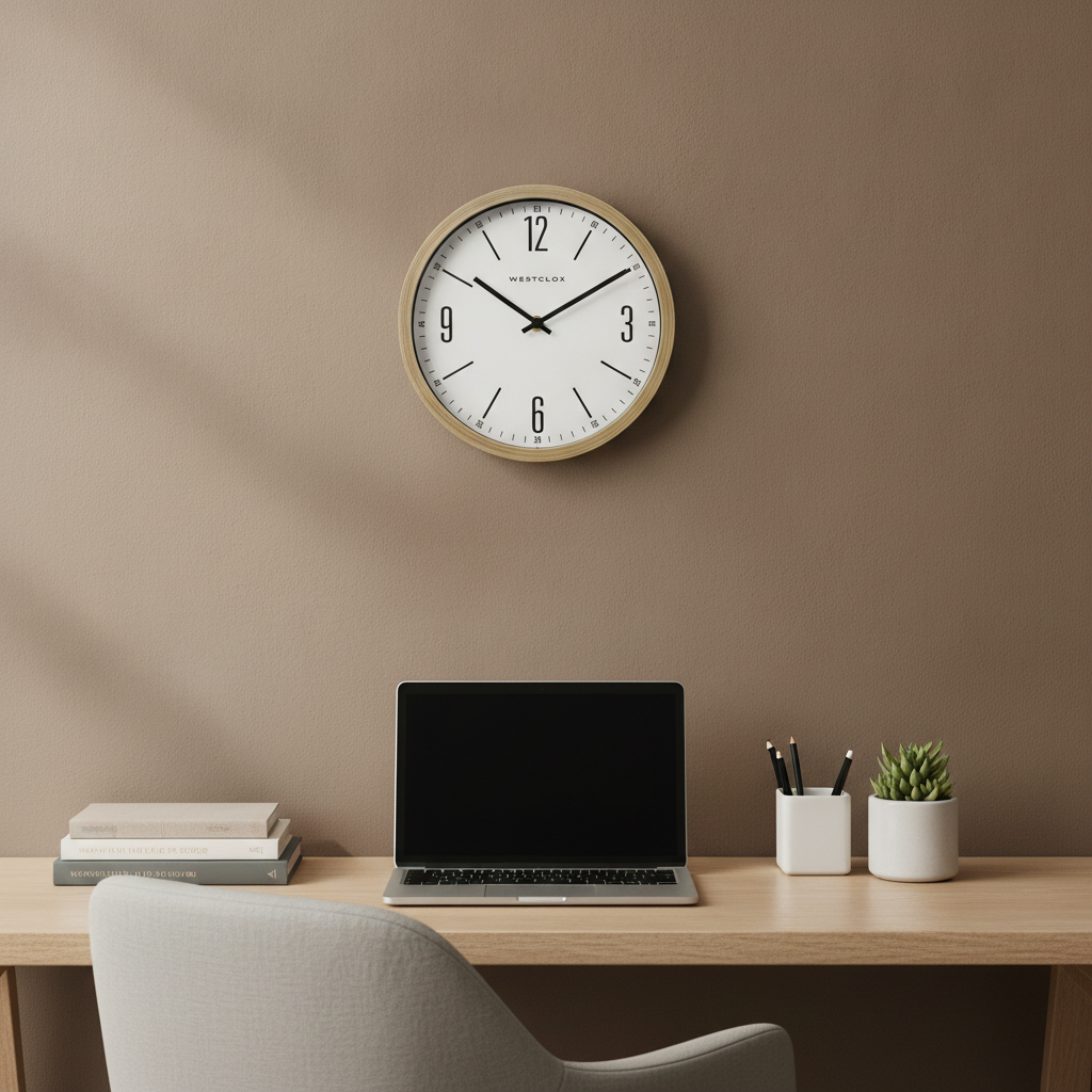 Westclox 10" Wall Clock, Painted Woodgrain Finish, Large Easy-to-Read Contemporary Dial, Glass Lens