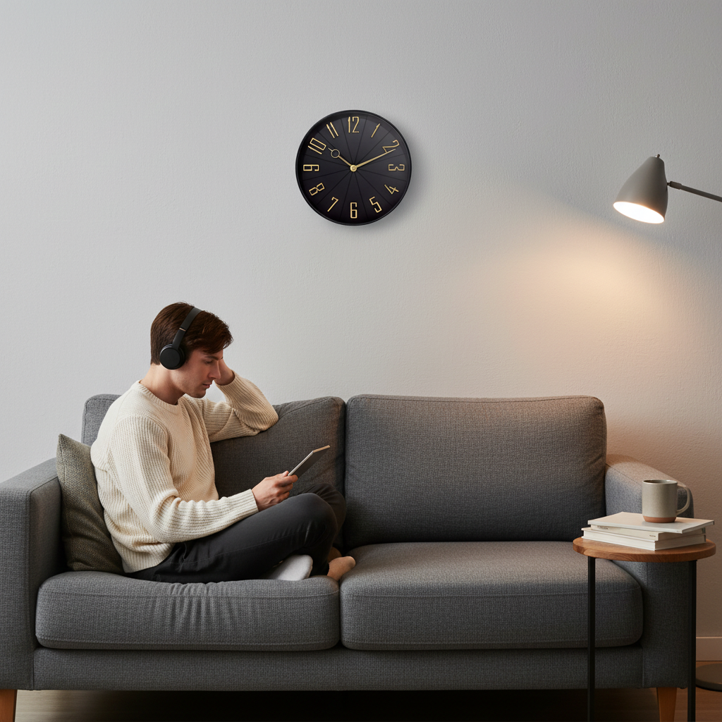 Westclox 12" Contemporary Wall Clock, Raised Gold Numbers, Satin Black, Gold Hands, Glass Lens