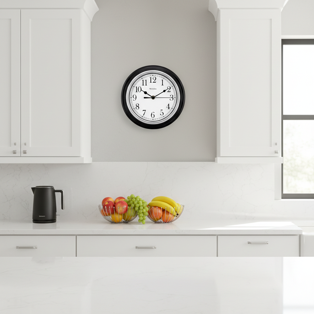 Westclox 9" Basic Wall Clock, Large Dial, Black Frame, Silver Bezel, Metal Hands, Glass Lens, Black