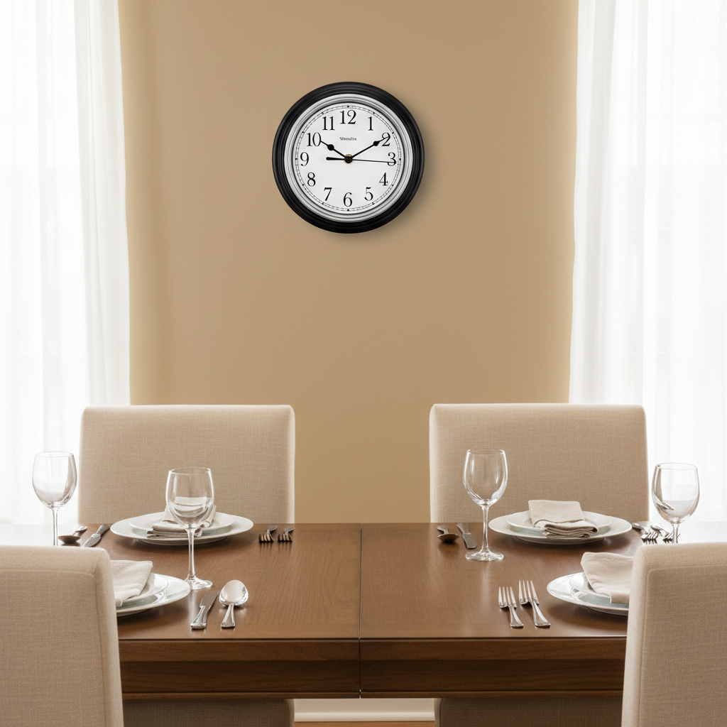 Westclox 9" Basic Wall Clock, Large Dial, Black Frame, Silver Bezel, Metal Hands, Glass Lens, Black