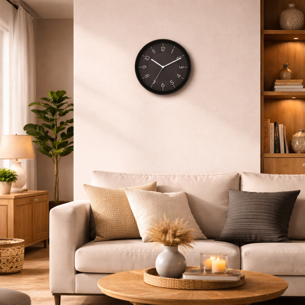 Westclox 10.75" Black & White Embossed Dial Wall Clock – Raised White Numbers, Satin Black Slim Frame