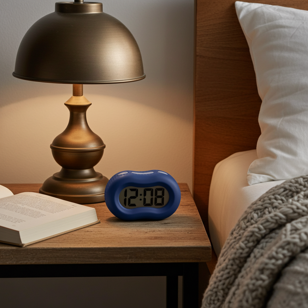 Timelink Alarm Clock, Large Time Display, Automatic Night Light, Navy Blue Rubber Case