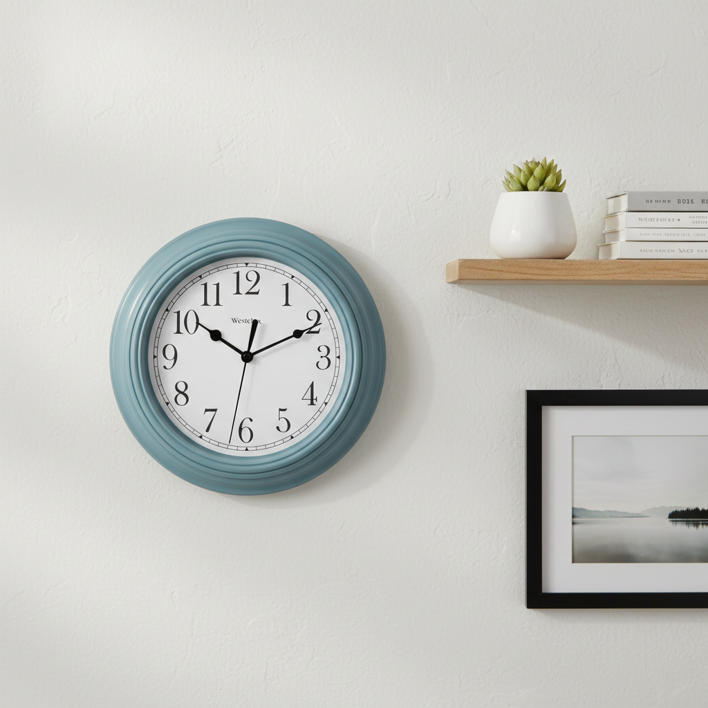 Westclox 9" Basic Wall Clock, Large Dial, Sea Foam Frame, Metal Hands, Glass Lens