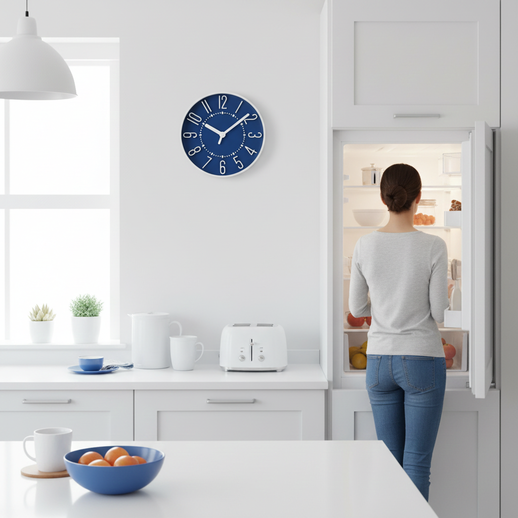 Westclox 10" Raised Numbers Wall Clock, Blue Dial, White Finish, Metal Hands, Glass Lens