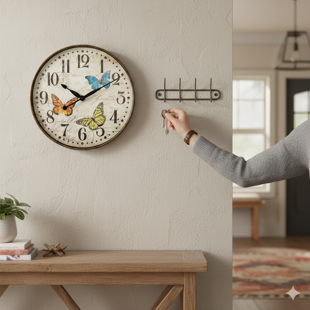 Westclox 12" Vintage Butterflies Wall Clock, Colorful Dial, Bronze Textured Finish, Glass Lens