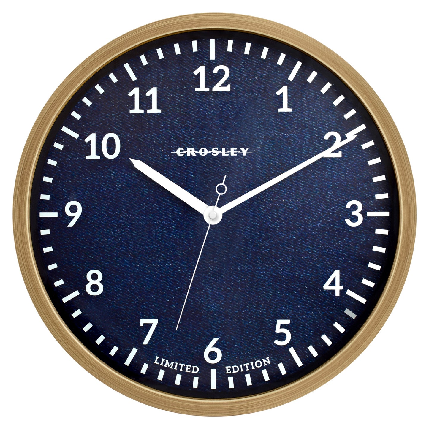 Crosley 15" Denim Blue & Woodgrain Wall Clock – Natural Frame Design